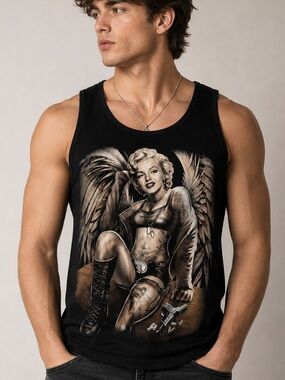 Vintage  "Angel of Justice" Black Marilyn Monroe Pro-Tag Tank Top Size L